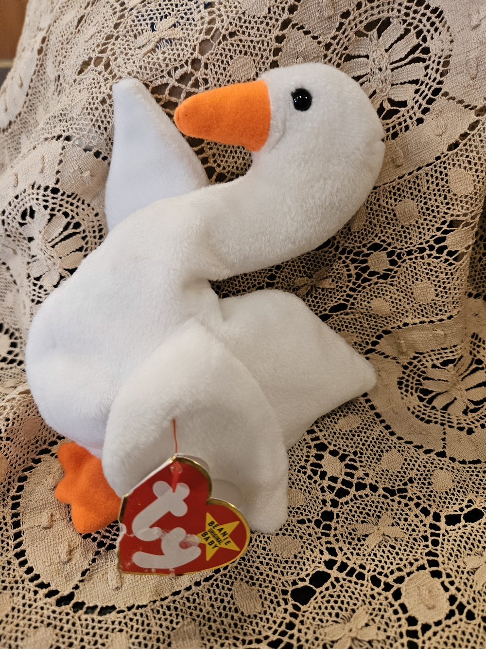 Ty White Swan Plush with Orange Beak and Feet